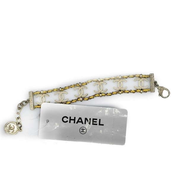 CHANEL - CC Chain Link Gold Tone Leather Bracelet - New w/ Tags - Picture 3 of 16